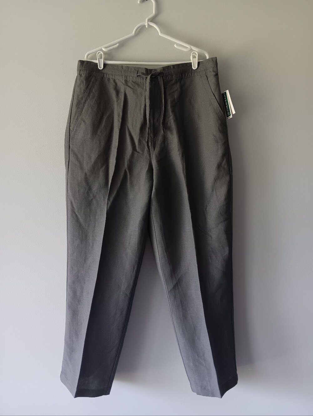 Cubavera Linen Blend Pants Slacks Pockets Drawstring Grey Castlerock 1XB/30